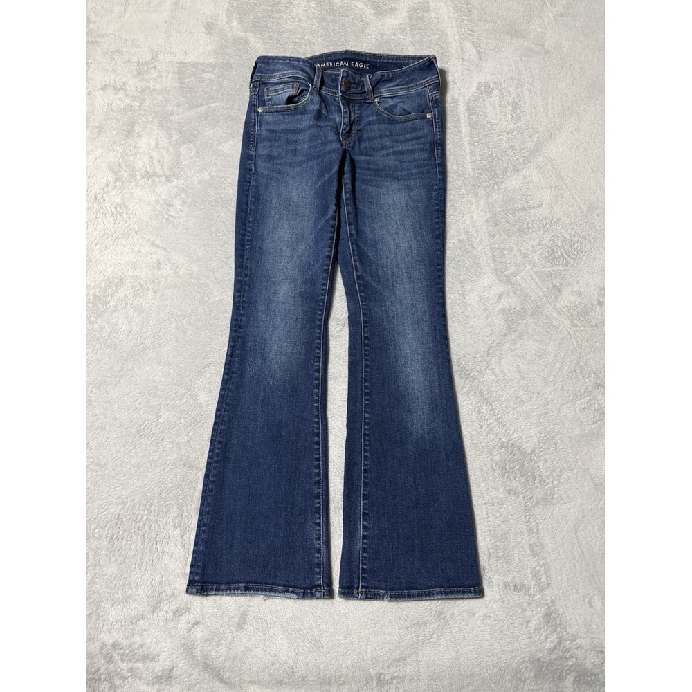 American‎ Eagle Jeans Womens 4 Short Blue Low Rise Kick Bootcut 27x28.5